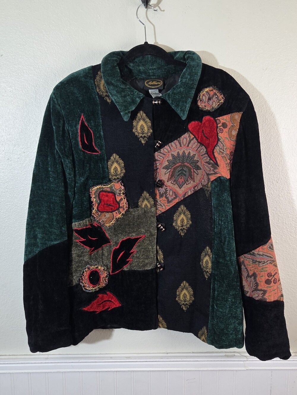 Vintage Allure 1X Patchwork Jacket Art To Wear Boho Chenille Velvet Paisley 90s